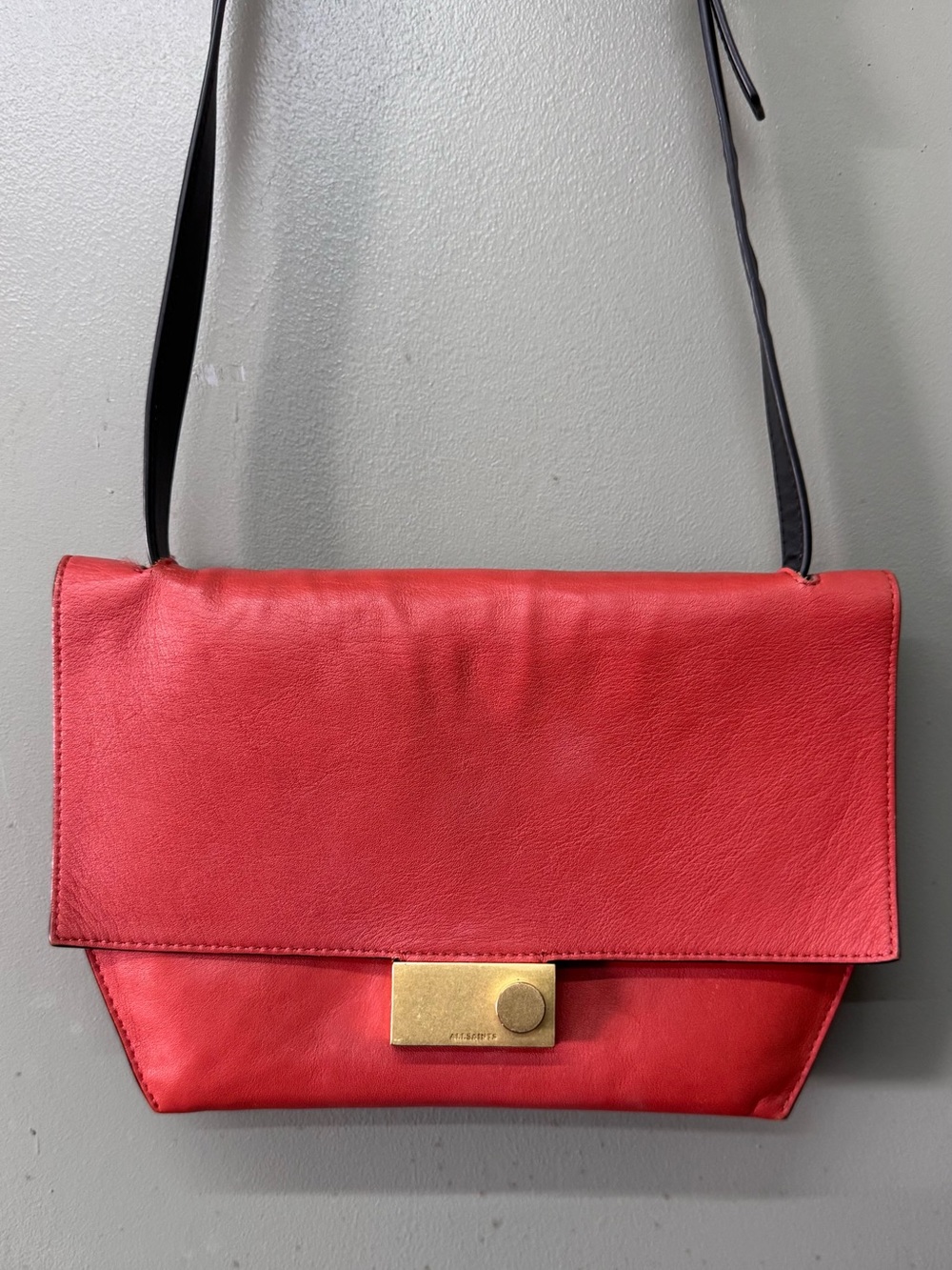 All Saints Harley Leather Red Orange Crossbody Bag